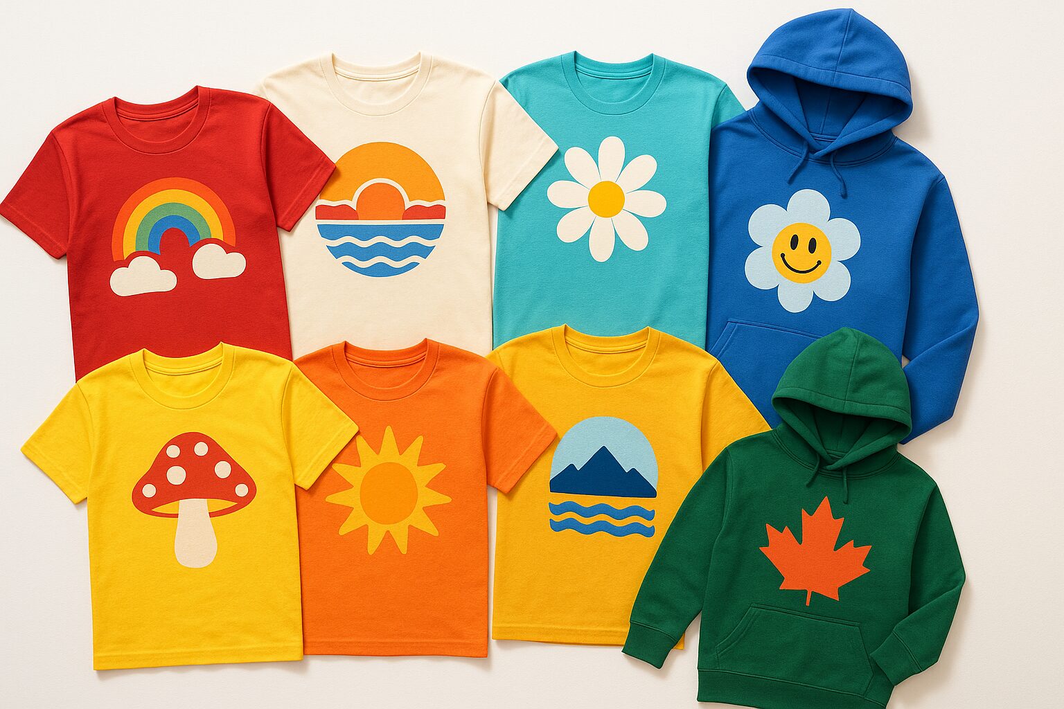 Selection of custom printed t-shirts and hoodies from Printify Apparel in Camrose Alberta